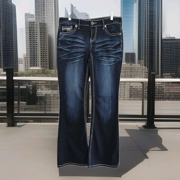 Vanity Premium Collection Flare Women's Jeans, 29 x 33, Embellished, Dark Blue - Picture 1 of 12